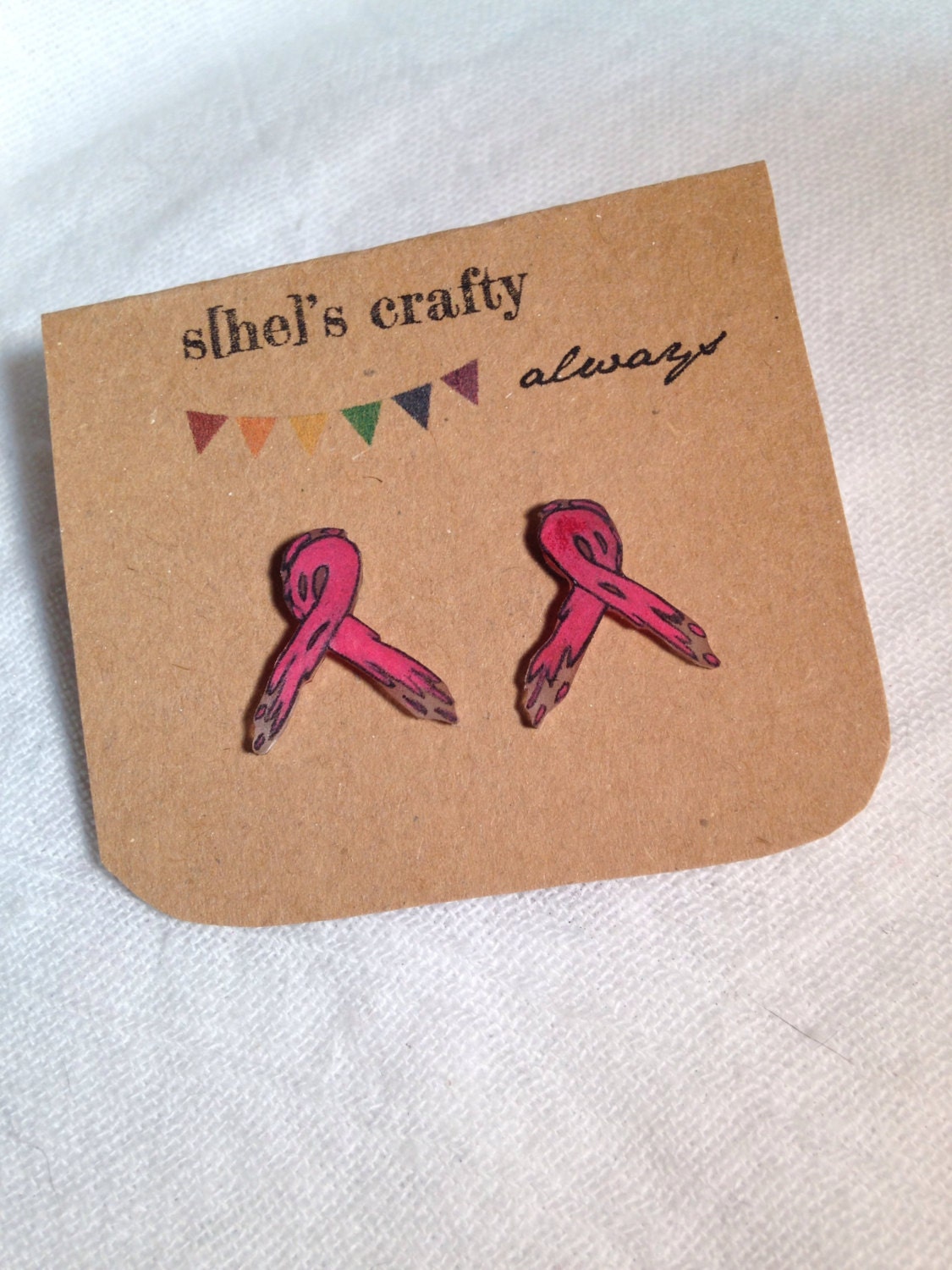 Breast Cancer Paint Splatter Ribbon Earrings by shescraftyalways