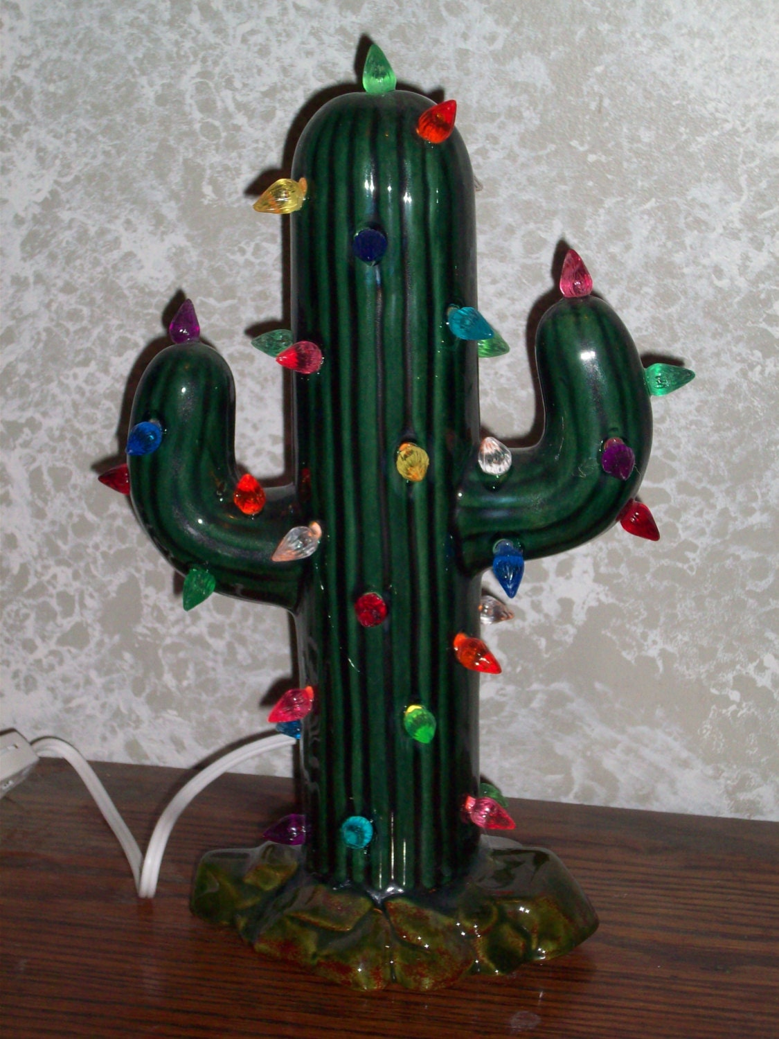 Christmas Light Up Cactus Lamp Ceramic