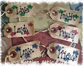 Primitive Grungied Hand painted Hang Tags--Set of SIX--FAAP OFG HaFAIR
