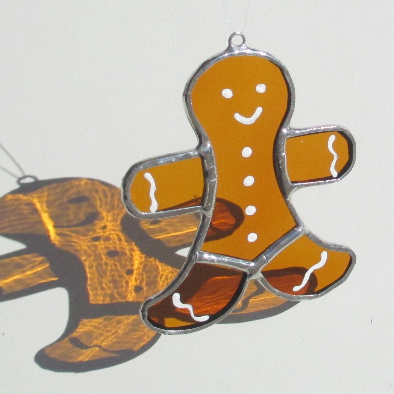 Gingerbread Man Stained Glass Christmas Holiday Ornament or