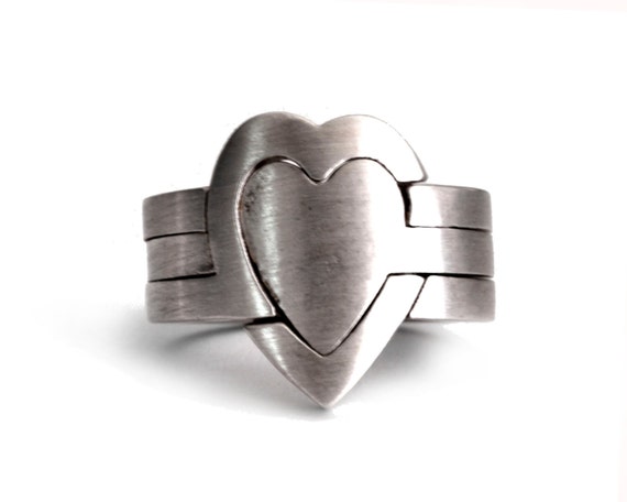 Heart Puzzle Ring3 PiecesSterling silve Handmade in by DafnaDagan