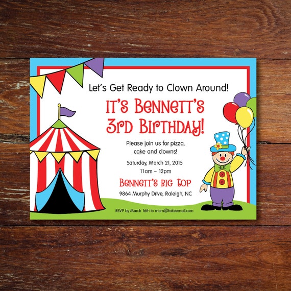 Circus and Clown Birthday Party Invitation, Circus Tent, Children's Birthday Party, Custom, Personalized, DIY, Printable Digital File Il_570xn