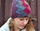 CUBE hat- aubergine - hand made , knitted, ooak, made to order