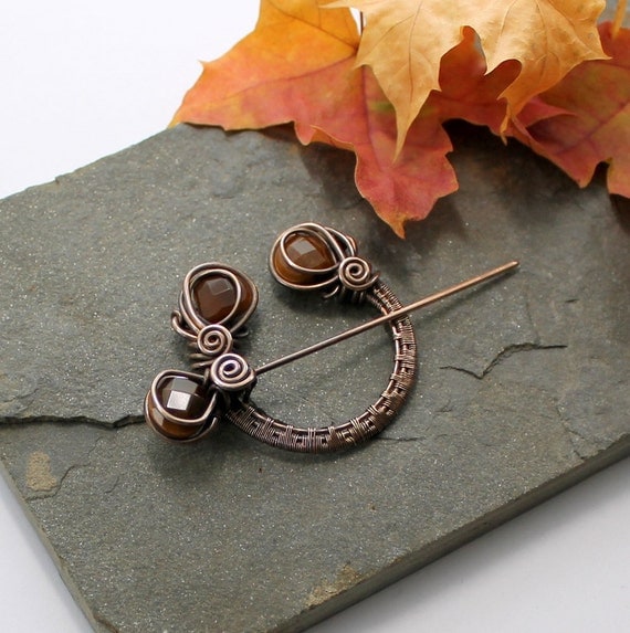 Penannular Brooch - Woven Bronze and Tigers Eye