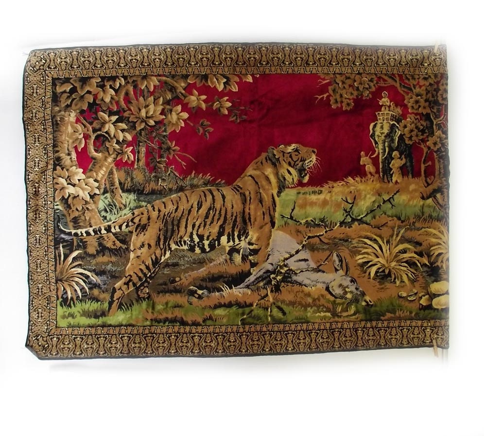 Tiger Wall Hanging Rug Vintage 70s Hunting by judygovintage