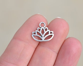 BULK 50 Silver Lotus Flower Charms SC2478