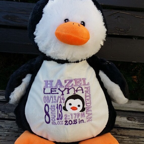 Personalized Baby Gift, Penguin stuffed animal plush keepsake