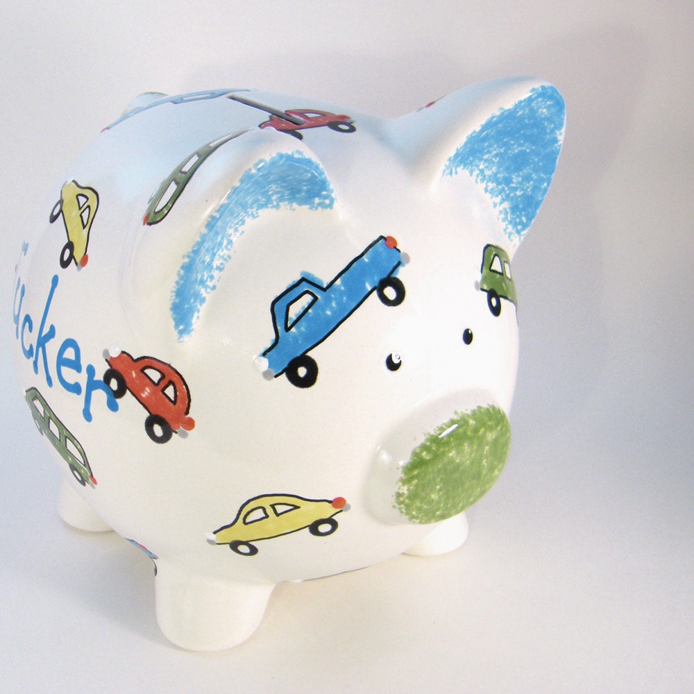 Cars & Trucks Piggy Bank Personalized Piggy Bank by ThePigPen