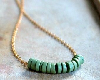 Brass necklace, sage green clay beads, choker necklace - Herbal