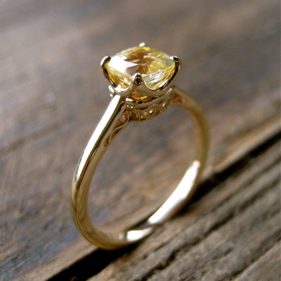 Cushion Cut Yellow Sapphire Engagement Ring In 14k Yellow Gold