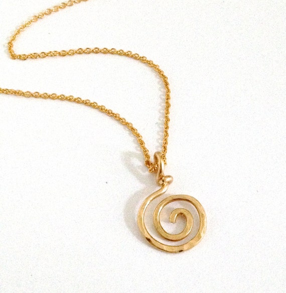 Gold sun swirl pendant. Gold spiral necklace by AzizaJewelry