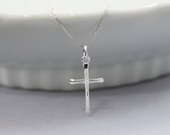 Silver Cross Necklace, Sterling Silver Cross Necklace, Tiny Cross Necklace, Sterling Silver Cross Pendant on Sterling Silver Necklace Chain