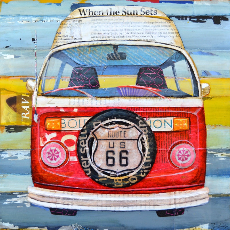 ART PRINT or CANVAS Volkswagen vw Van Bus volkswagen Route 66