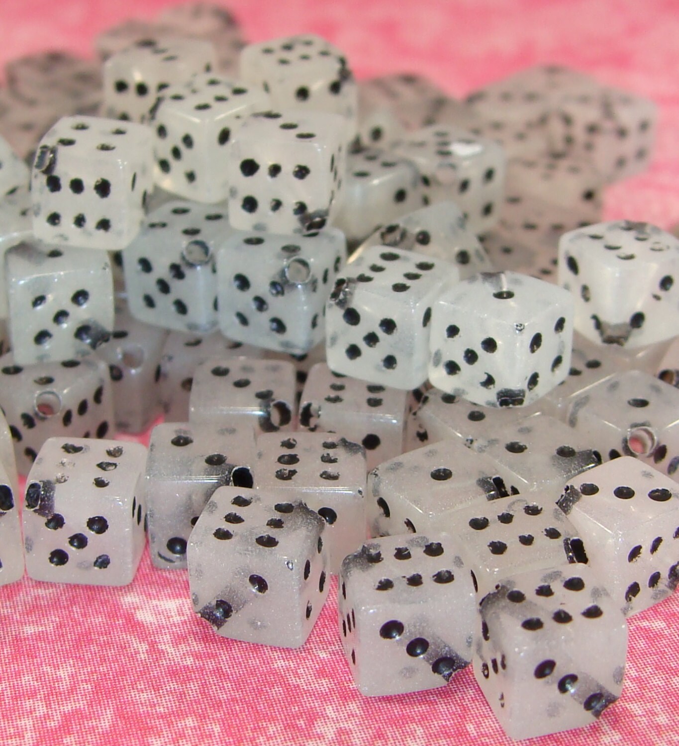 100 Dice Beads 5mm GLOW in the DARK Plastic Bulk Beads Lucky