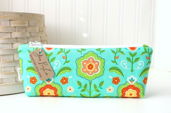 Teal Pencil Case Cute Floral Pencil Case Colorful Zipper Pouch