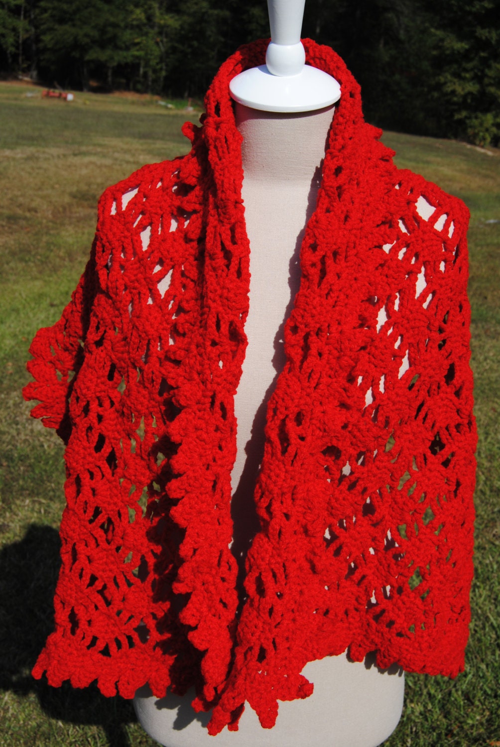 Red Rectangle Shawl Crochet Red Shawl Prayer Shawl