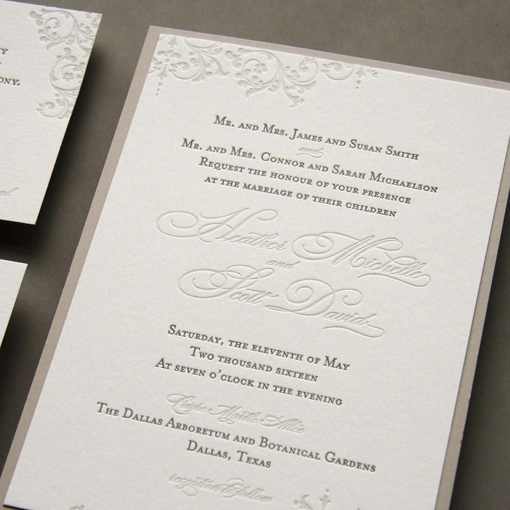 Letterpress Wedding Invitation Set Letterpress Invite