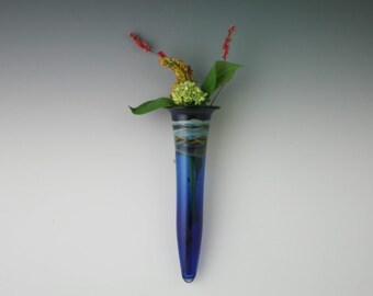 Hanging Vase- Glass Wall Vase - Blown Glass Wall Pocket- Lampwork Wall Sconce - Boro Flower Bud Vase