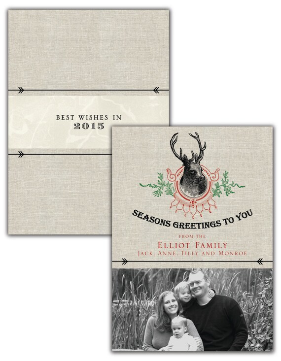 Burlap Oh Deer Antler Holiday Photo Card, Printable Christmas Cards, Printables, Holiday Card, Customized Il_570xn