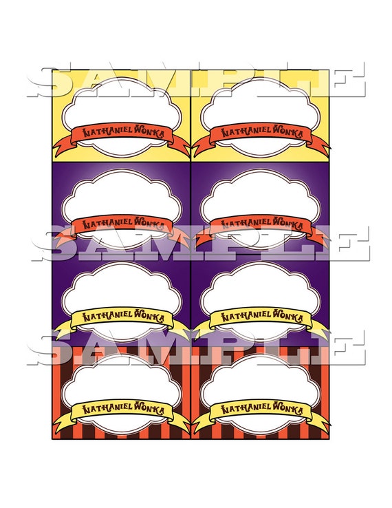 Printable Willy Wonka food labels or tag custom Birthdays etc
