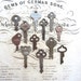 12 vintage keys, antique keys, old keys, metal keys, old keys, flat, odd, numbers antique, writing, letters, numbers, steampunk keys, 4