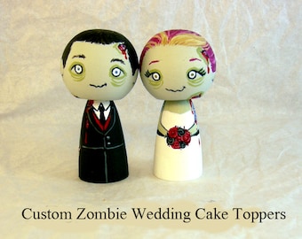 Custom Zombie Wedding Cake Toppers Wood Kokeshi Doll Wedding Decor