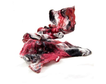 Cobweb Felted Scarf Wool Scarf Gift for Her Winter Scarf Fall Scarf Women’s Scarf Fall Fashion Winter Fashion Red Black and White OOAK