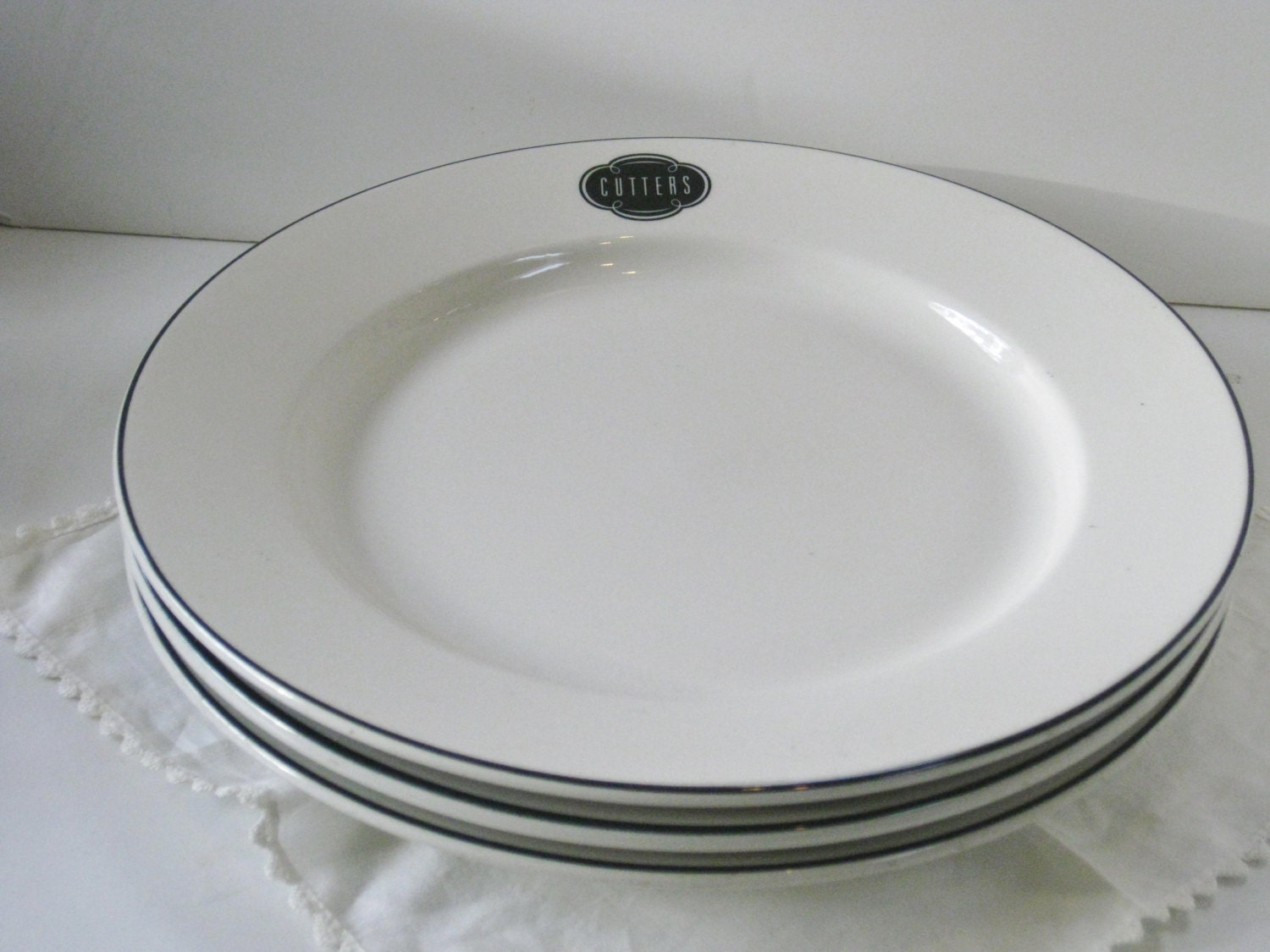 Three Vintage White China Dinner Plates by maggiemaevintage