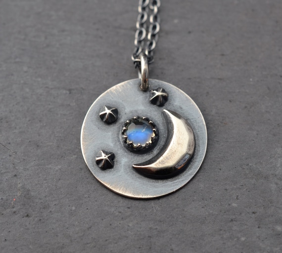 Waxing Crescent Moon Necklace with Rainbow by AmyNicoleJewelry