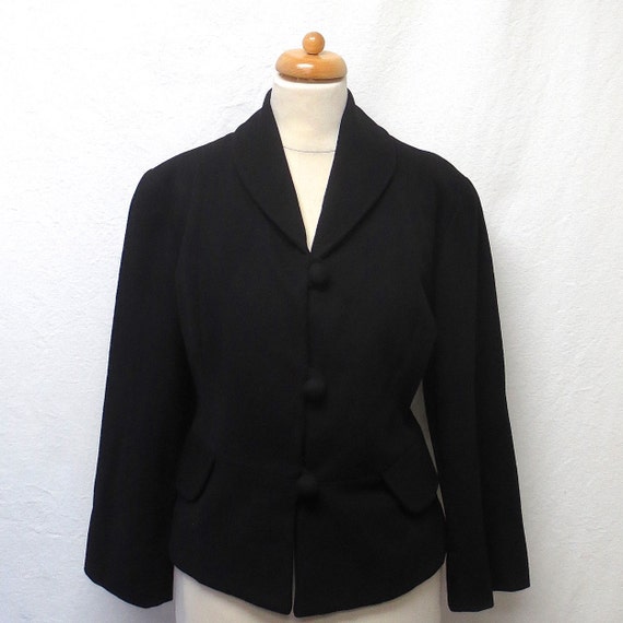 Items similar to 1950s Vintage Wool Jacket / Black Shawl Collar Jacket ...