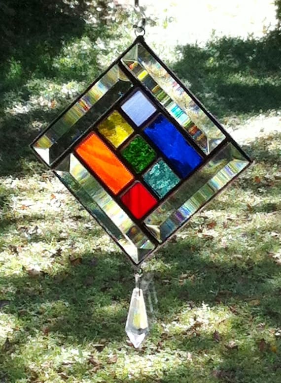 Unique Stained Glass And Beveled Glass Chakra Suncatcher With