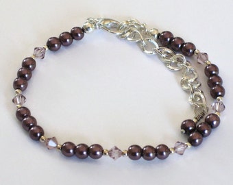 Purple Pearl & Crystal Bracelet, Wedding Jewelry, Gifts for Women Mom Wife Sister Daughter Grandma Teacher Under 20, Stocking Stuffers