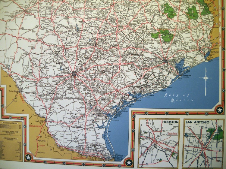 Texas Road Map 1940s Map Poster Vintage Dime Box by NewOldMaps