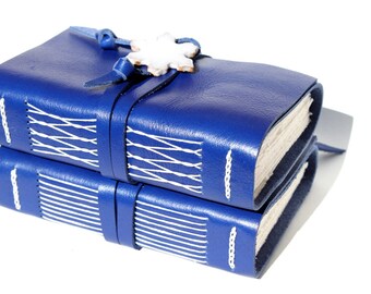 Snowflake - Leather Journal or Leather Notebook Blank Book - Handmade