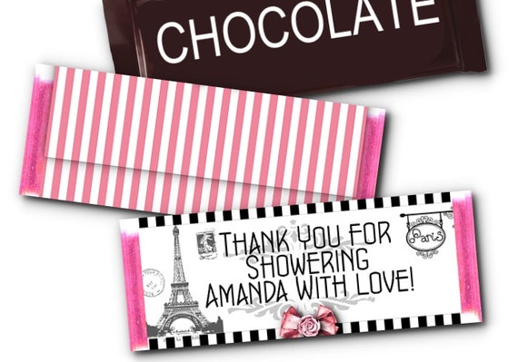 12 Candy Bar Wrappers, French, Eiffel Tower, Pink, Black, Wedding, Bridal Shower, Baby Shower, Birthday Il_570xn