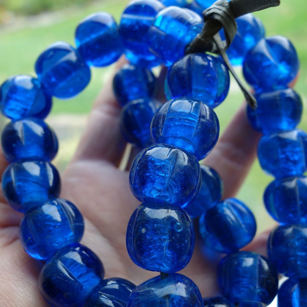 Fluted Cobalt Glass Beads Big Hole