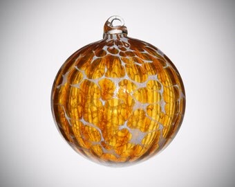 HAND BLOWN GLASS Christmas Ornament Suncatcher Ball Amber