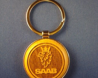 Saab Wood Key Chain - Laser Engraved . Great Birthday Gift, New Car Gift or Graduation Gift for Him or Her, Stocking Stuffer