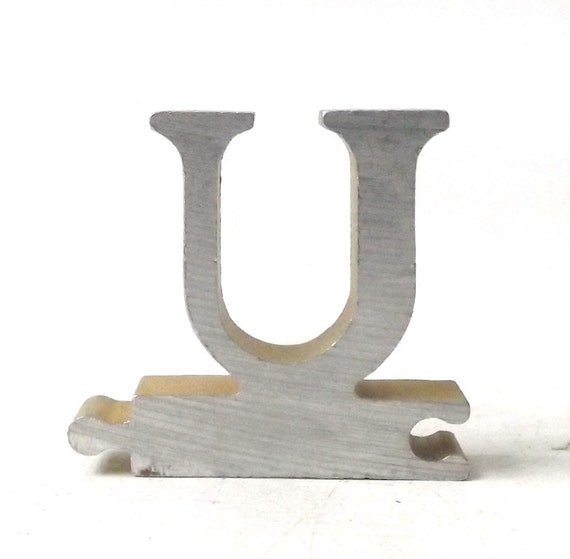 vintage 1950's letter U puzzle piece brushed aluminum