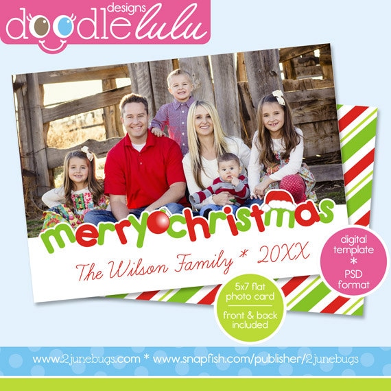 Photoshop Christmas Card Template - Christmas Card Template for Photographers - Whimsical Text Border Il_570xn