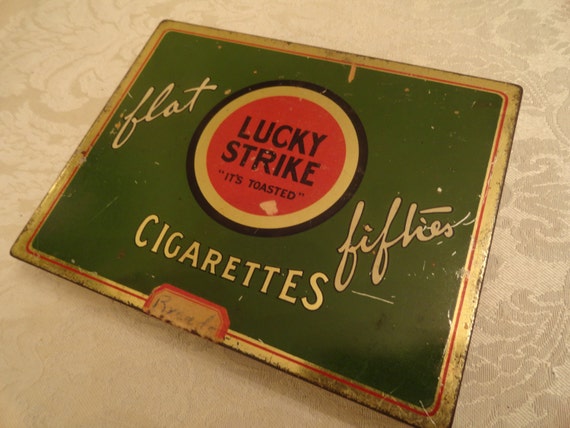 Vintage LUCKY STRIKE Tobacco Tin Cigarette box by backofbeyond