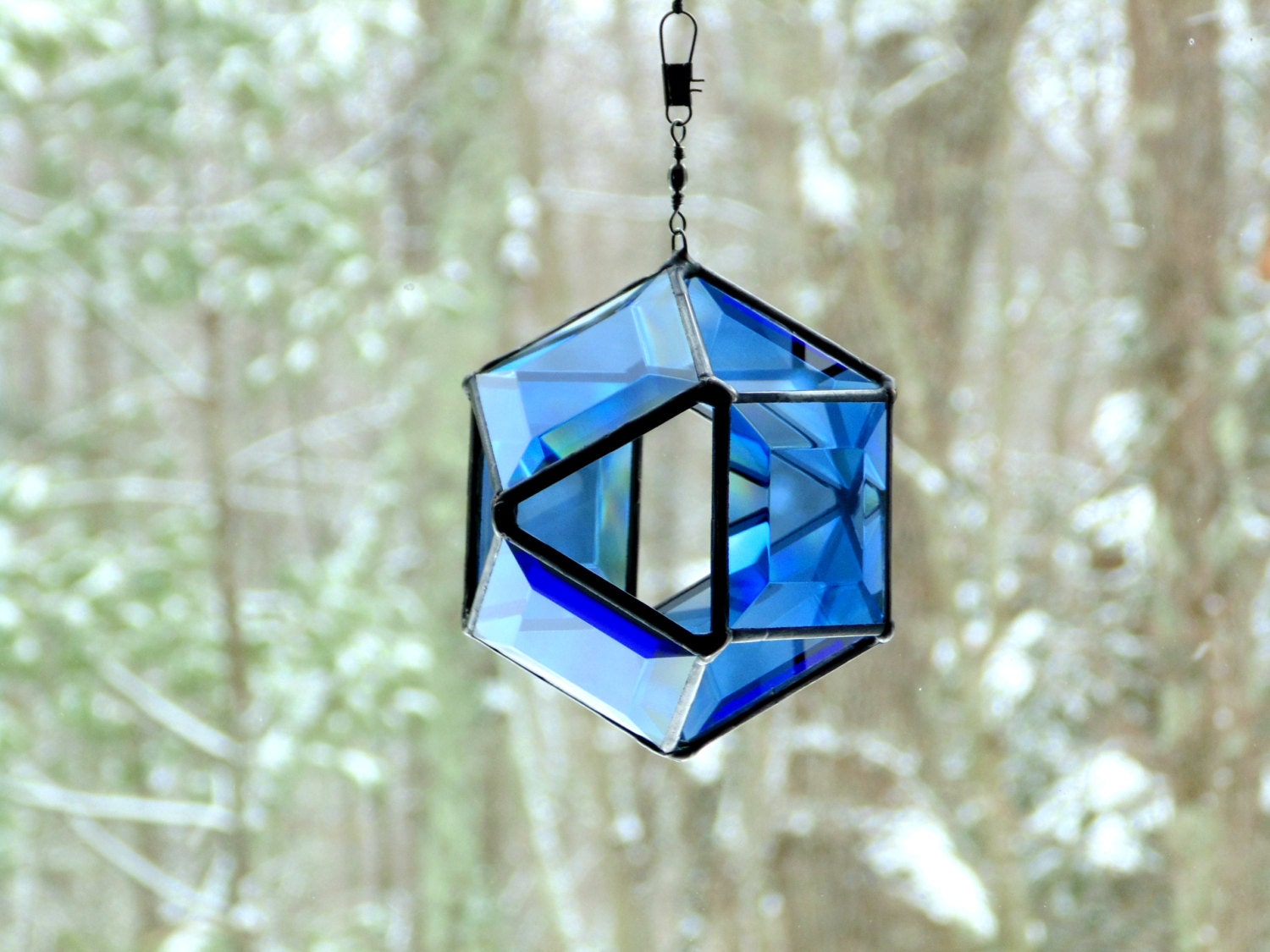 Orb suncatcher blue bevel glass modern by DesignsStainedGlass