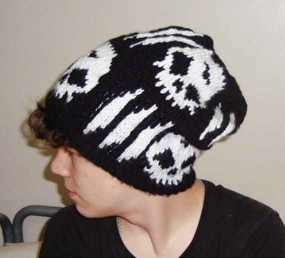 Hand knit skull beanie hat for teen skull hat men's
