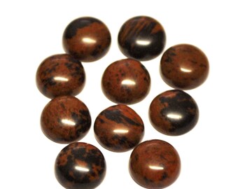 Natural Mahogany Obsidian Round Cabochons - 10 pcs Parcel - 8.0 x 3.2 mm - 15.3 ct - 141240-47