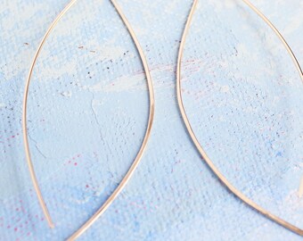Thin Gold Open Hoop Earrings - Almond Hoops - minimalist jewelry, gold earrings, thin gold hoop earrings