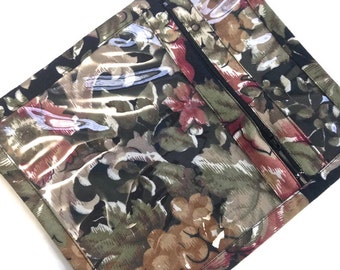 Small Accessory Bag Knitting Tools Bag Jewelry Pouch Travel Organizer Cosmetic Bag Make Up Case Zippered Vinyl Sac Black Floral