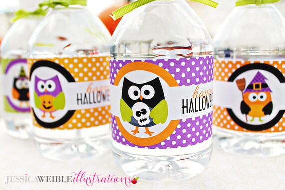 Halloween Hoot Matching Printable Party Water Bottle Labels, Cute Halloween Party Printables, Halloween Owl Drink Wrappers Il_570xn