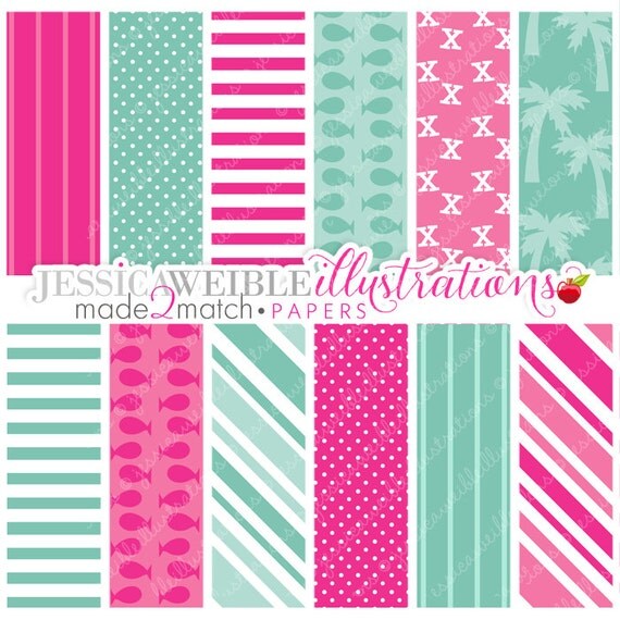 Pirate Girl Cute Digital Papers - Commercial Use OK - Pink Pirate Backgrounds, Pink Pirate Papers Il_570xn