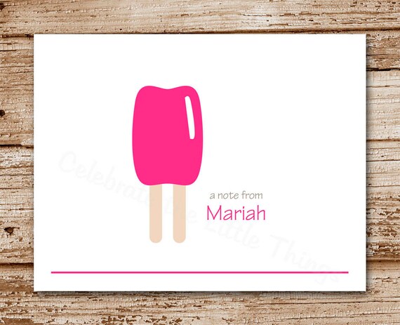 Set of 8 Popsicle Note Cards - Stationery - Ice Cream Notecards - Personalized - Color Choices Il_570xn