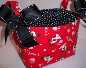 Dog Puppy Paws Organizer bin / Fabric Basket / I woof you - Valentines Day